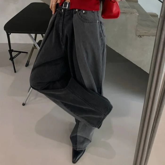 

Джинсовые повседневные брюки с высокой талией и широкими штанинами, женские шикарные винтажные потертые плиссированные джинсы для похудения, длинные брюки