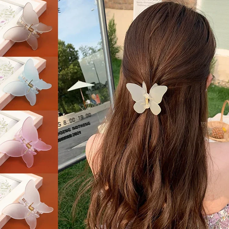 Fashion Korean Colored Matte Clear Butterfly Hair Clips Women\'s Small Hair Claws Elegant Shark Clips Headwear Hair Accessories