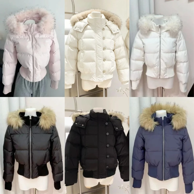 Damen Winter Kunstpelzkragen Kapuzenparka Pufferjacke Japanischer Streetstyle Langarm Reißverschluss Y2K Kurzmäntel Alltagskleidung