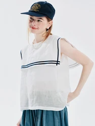 IMAKOKONI original design white sleeveless vest summer thin striped top 244717