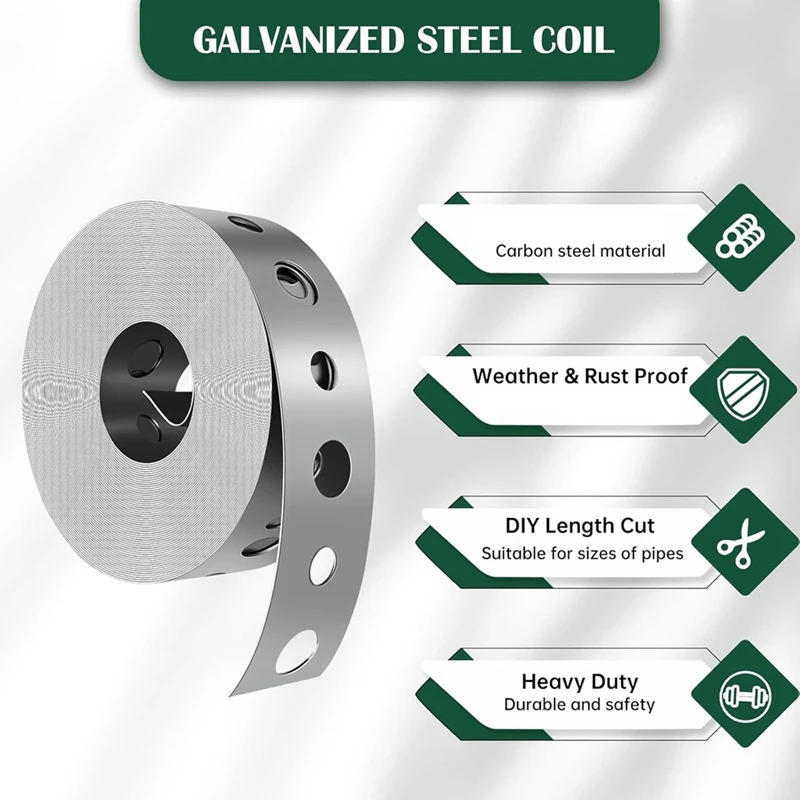Opaska metalowa z otworami 24-metrowy pasek rurowy 3/4 cala x 32 stopy, ocynkowane paski do wieszania rur do wsporników rurowych