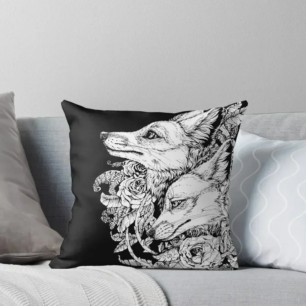 Fox Bloom - Black and White Throw Pillow Cushion Cover For Sofa sleeping pillows Sofa Cushions pillow