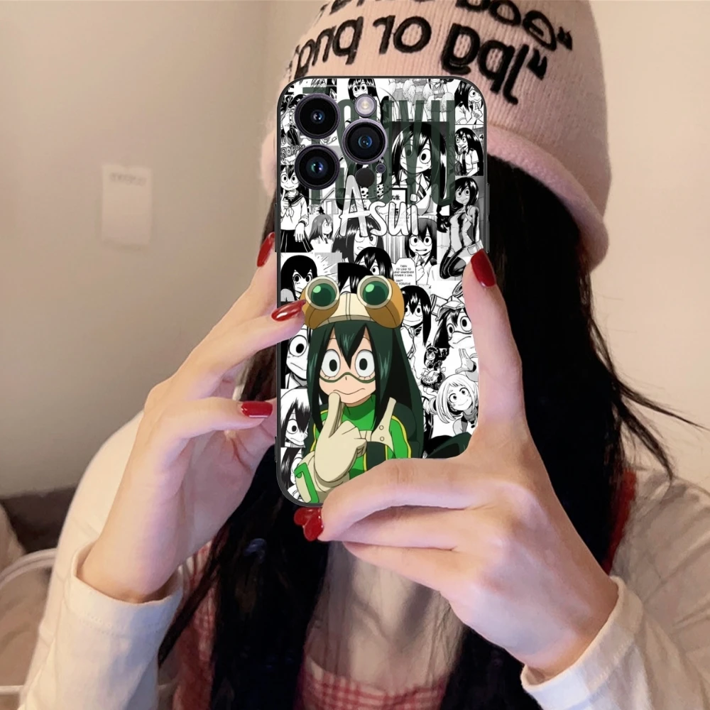 Hero Tsuyu Asui Froppy Cell Phone Case for iPhone 15 14 13 12 11 X XR XS 8 7 Pro Max Plus Mini Black Soft Phone Cover Shell