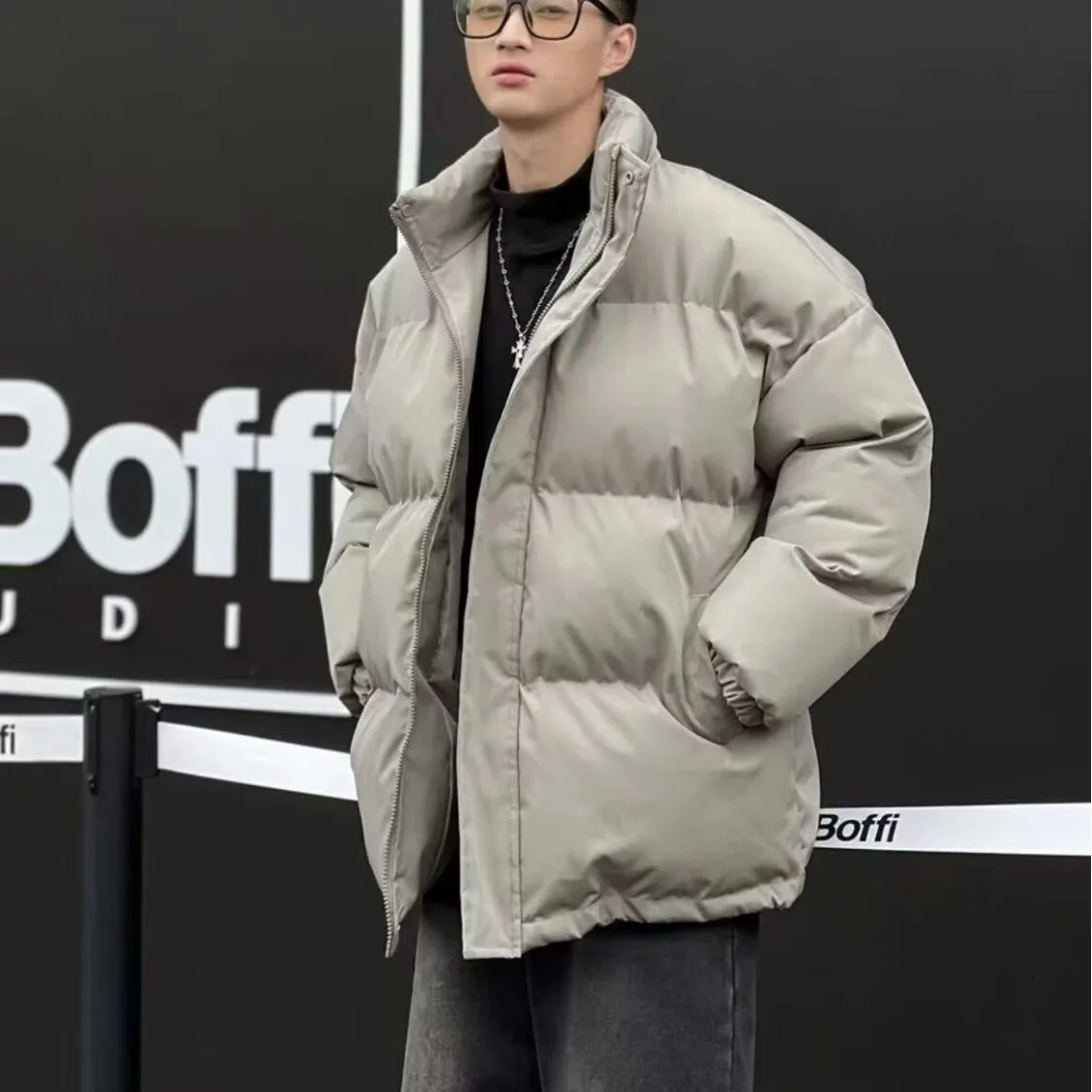 جايت دافئ من القطن للرجال للخريف والشتاء، بياقة واقفة، معطف مملوء للشباب، مناسب لملابس غير رسمية