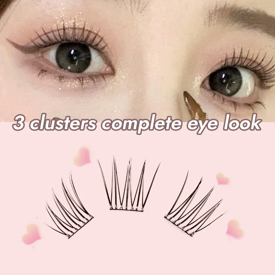 BQI pestañas postizas sin pegamento, cola de pescado, princesa perezosa, tallo transparente natural, reutilizables, 48 racimos, gran capacidad 6