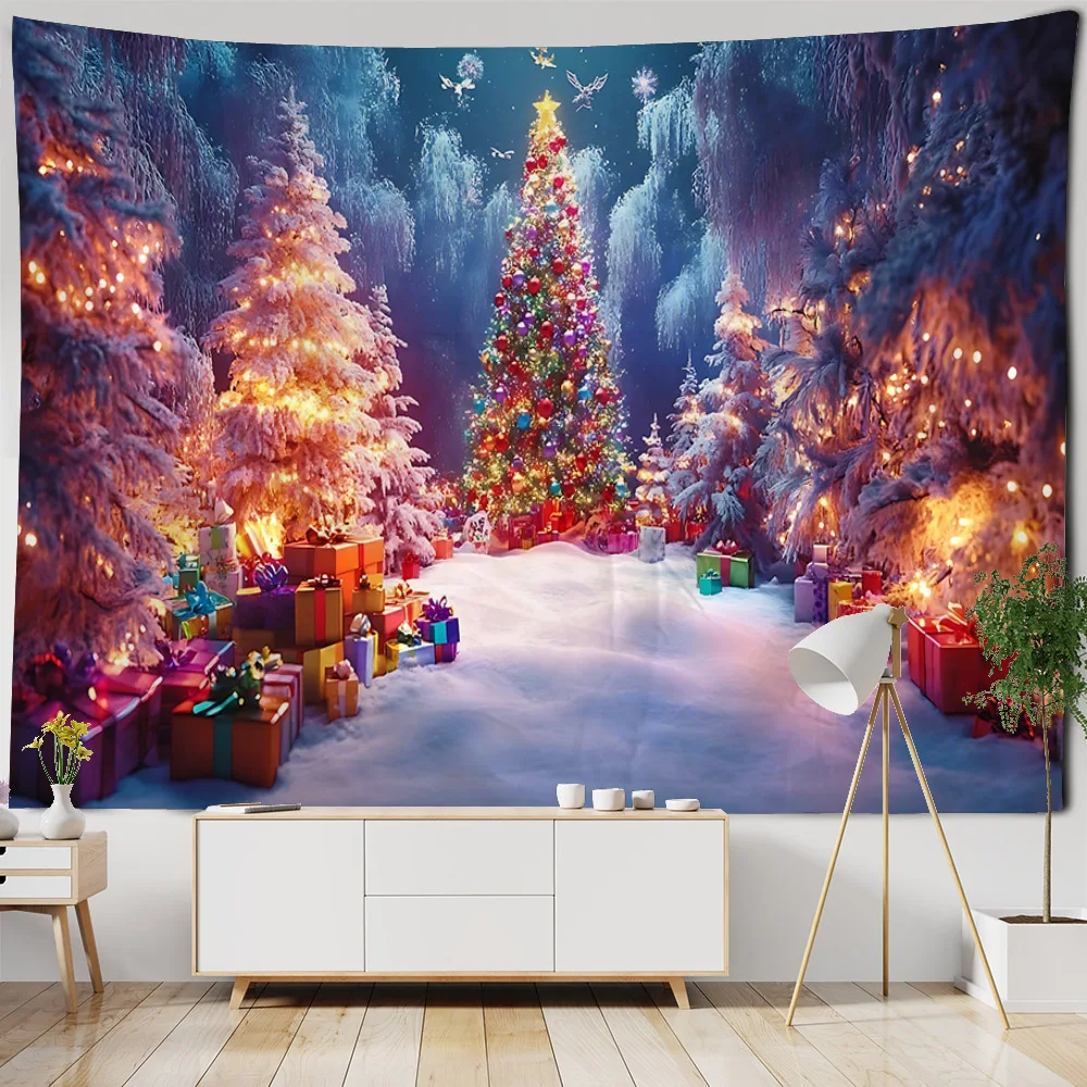 Weihnachten dekorative Wandteppich Wandbehang Weihnachten Nacht verschneite Ansicht Weihnachtsbaum Home Wanddekoration Decke Weihnachtsgeschenk