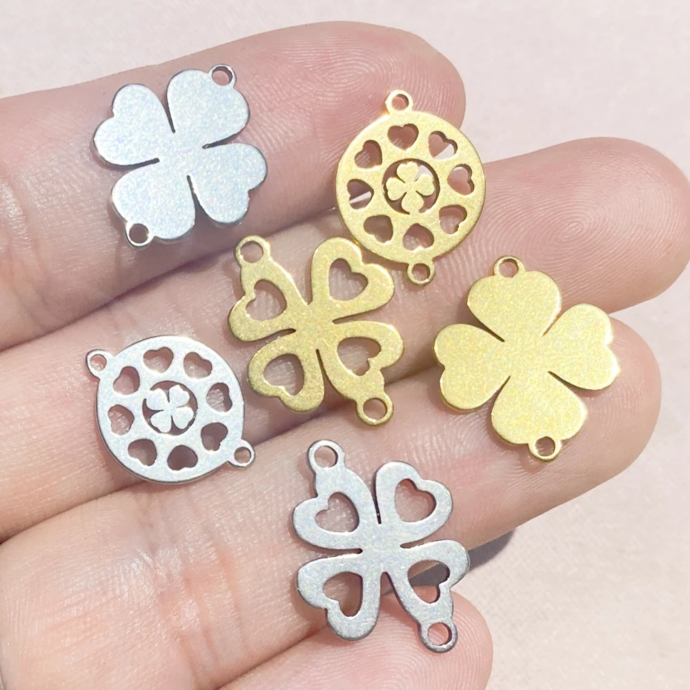 Metal Steel Gold Color Leaf Charm 10/20Pcs Clovers Jewelry Diy Connector Craft Handmade