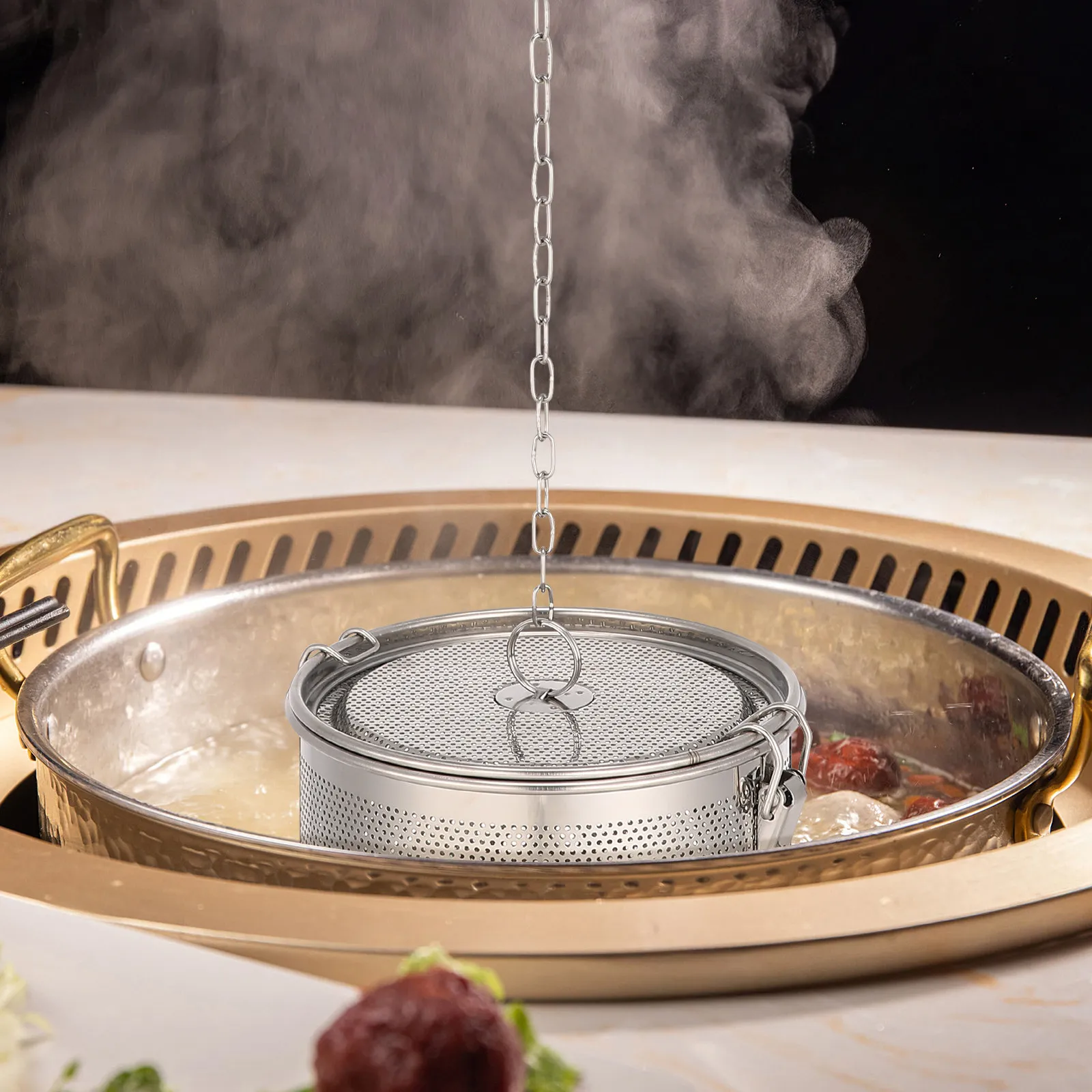 

1 шт. Кухонный фильтр-сетка из нержавеющей стали для специй с крючком от падения, удобный бытовой дуршлаг для фритюрницы