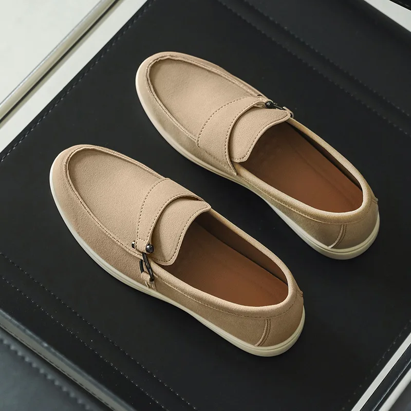 2025 Men's Casual Loafers Vulcanized Leather Casual Shoes Frosted Suede Flats Lightweight Breathable Sports Shoes for Men 39-45