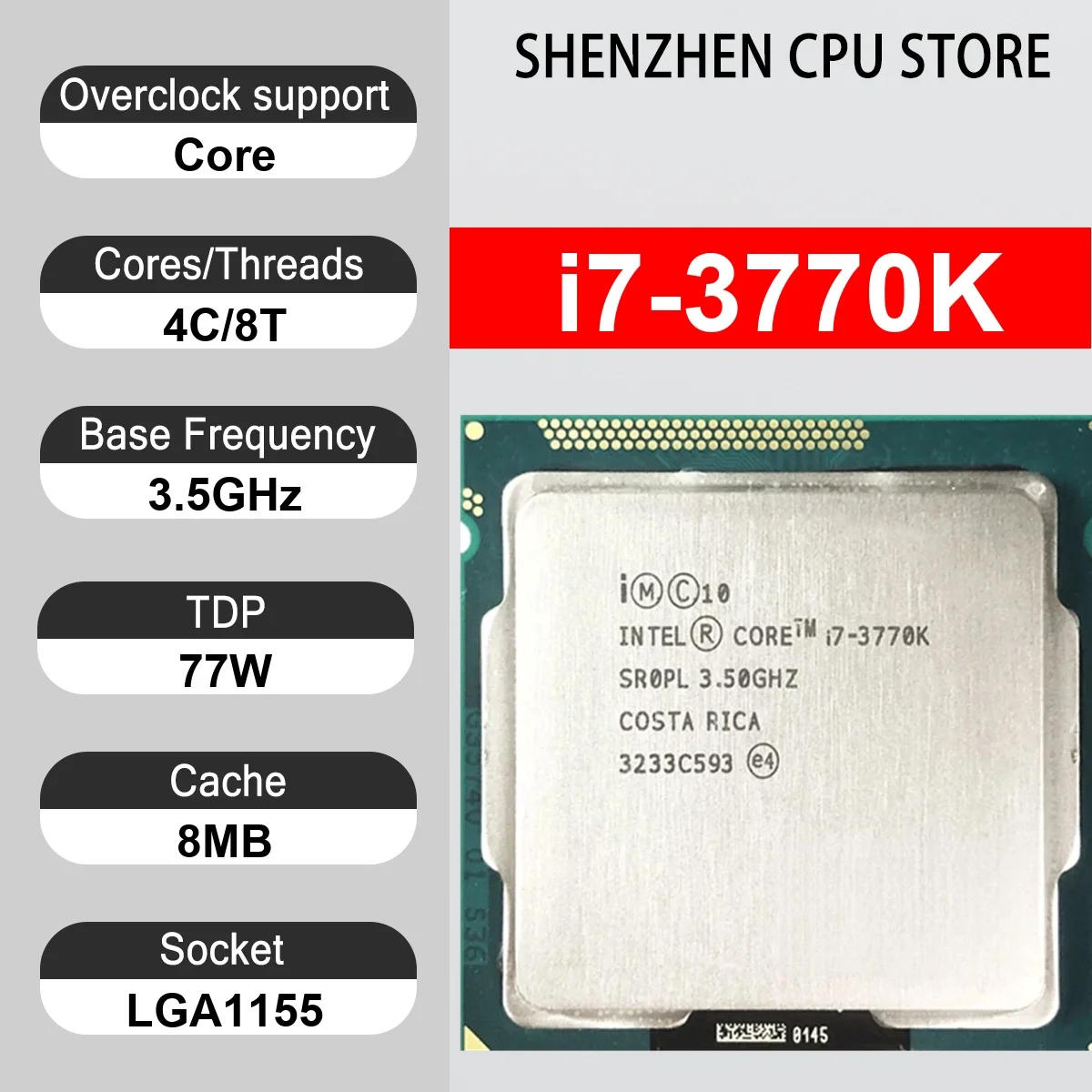 Intel Core i7-3770K 4 Core 8 Thread 3.5GHz 77W 8MB Cache 22nm LGA1155 SR0PL DDR3 1333/1600 MHz Ivy Bridge HD Graphics 4000