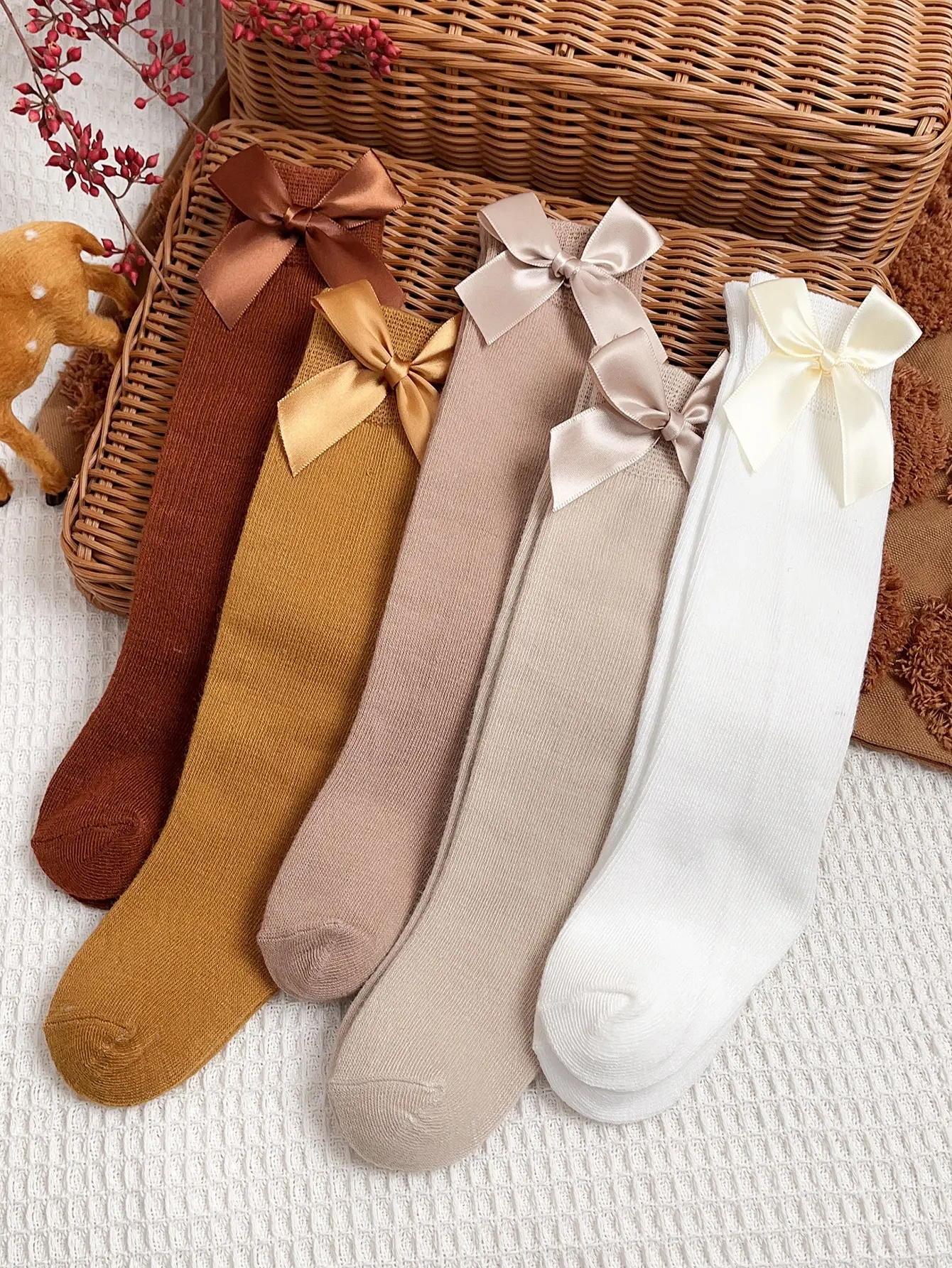 5pairs Toddler Girls Bow Decor Socks