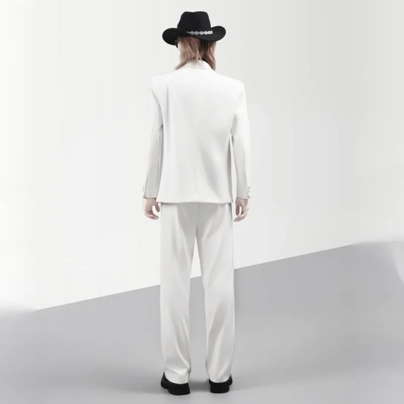 WVGA Spring Autumn New Men High-end Shoulder-Padded Blazer Patchwork Niche Chic Casual Straight Suit Pants Two Pieces Set W26287