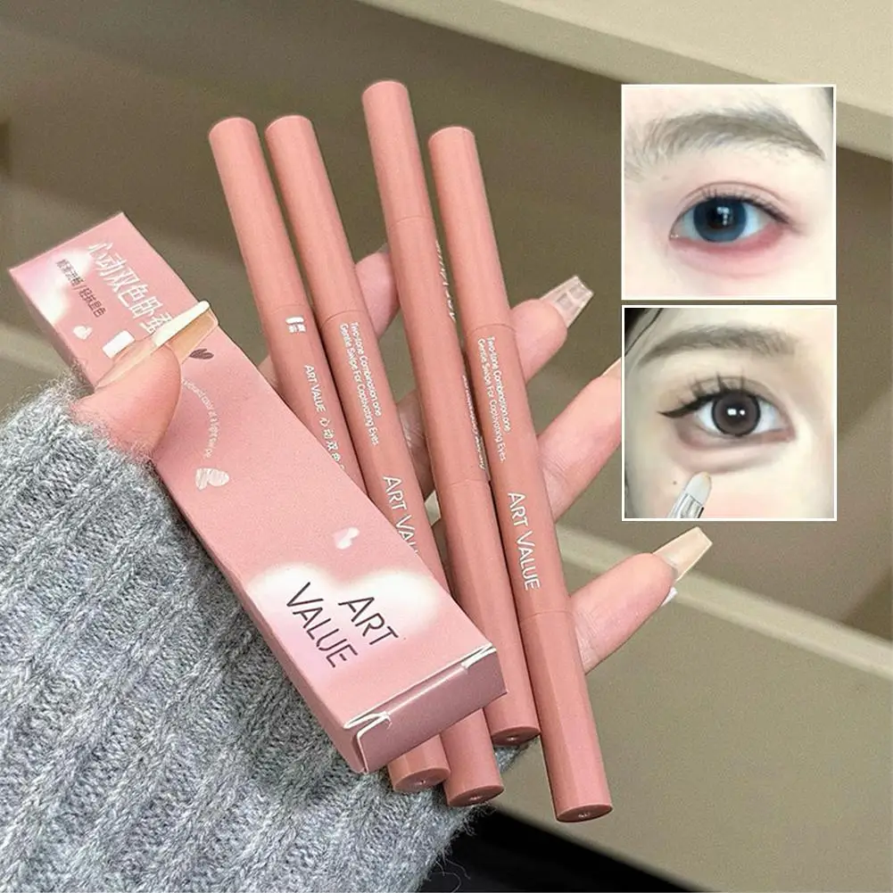 2 Color-Blocking Sleeping Silkworms Stick Ombre Pink Brown 2-in-1 Highlighter Ultra-Thin Natural 애교살 Lower Lash Line ﻿Cosmeitc