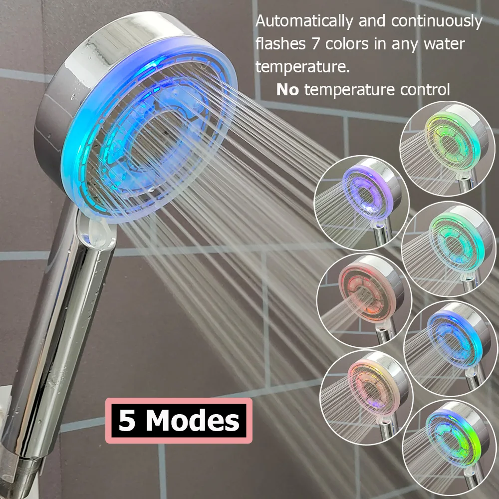 LED Controle de Temperatura Cabeça de Chuveiro Colorido com Filtro, 3 Cores Mudam, Bico De Pulverização De Alta Pressão, Chuveiro De Chuva De Grande Fluxo