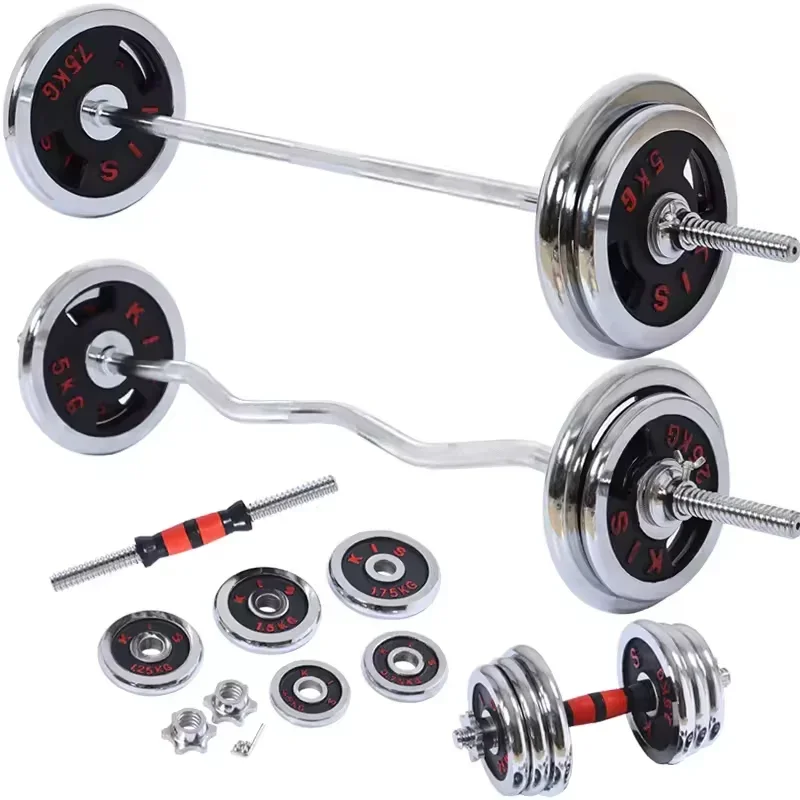 China cheap dumbbell set chromed 50 KG electroplate weights dumbbells barbells set