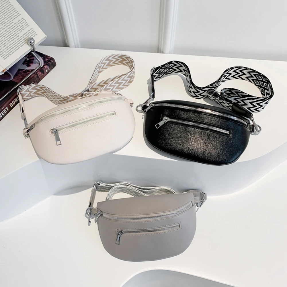 여성용 세련된 크로스 바디 백, 와이드 스트랩 레트로 패니 팩, PU 가죽 심플 숄더백, 여행 야외 가방