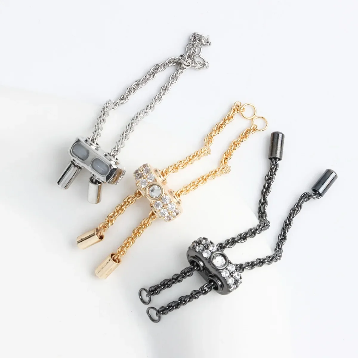 

18K Plated Real Gold White Diamond Silicone Beads Adjustable Extension Chain Pull-out Twist Chain DIY Bracelet Accessories