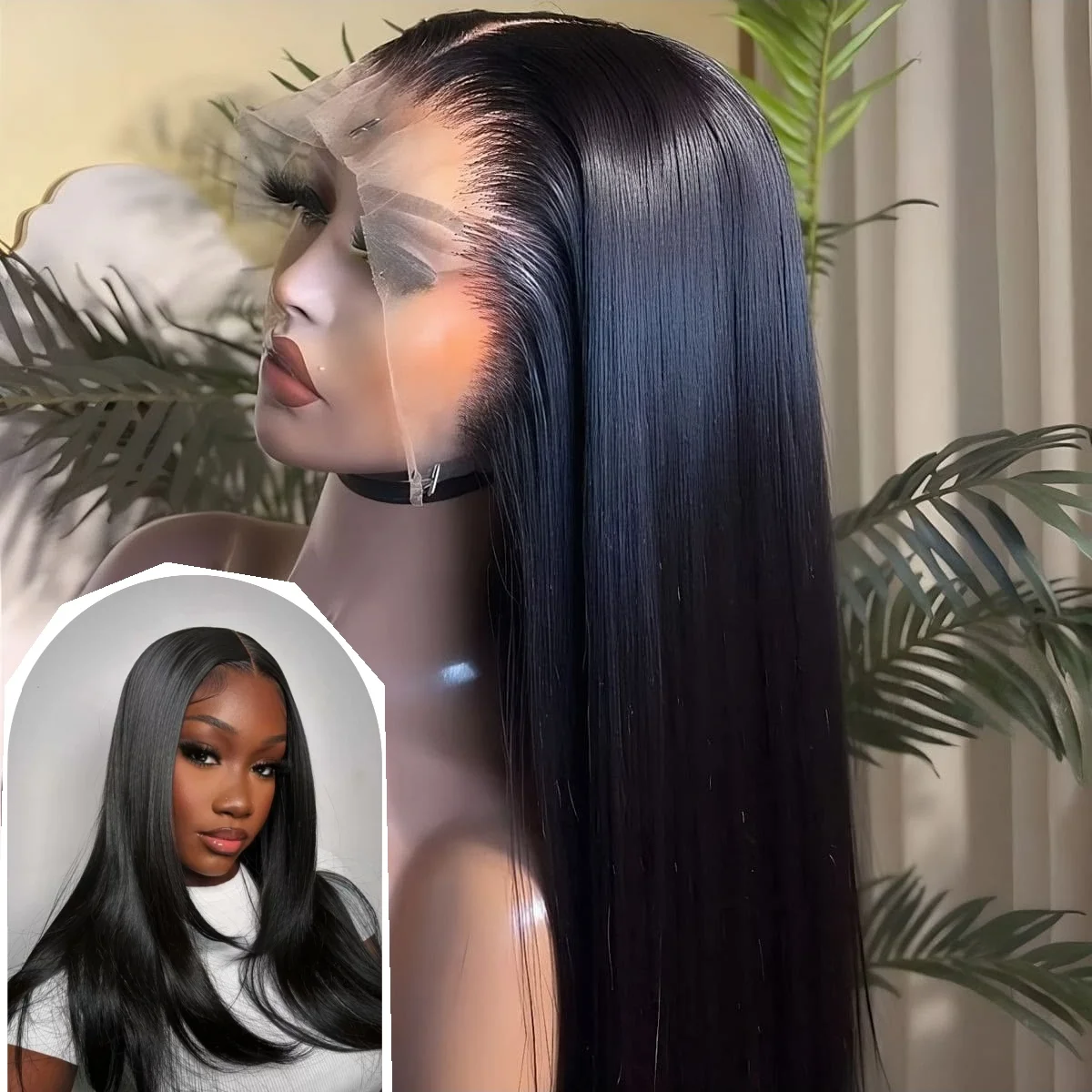 Peruca de Cabelo Humano HD Lace 13x6 Pré-Alongada Lisa com Fechamento Frontal HD 5x5, Densidade 200, Cabelo Humano Liso Sedoso e Macio para Mulheres