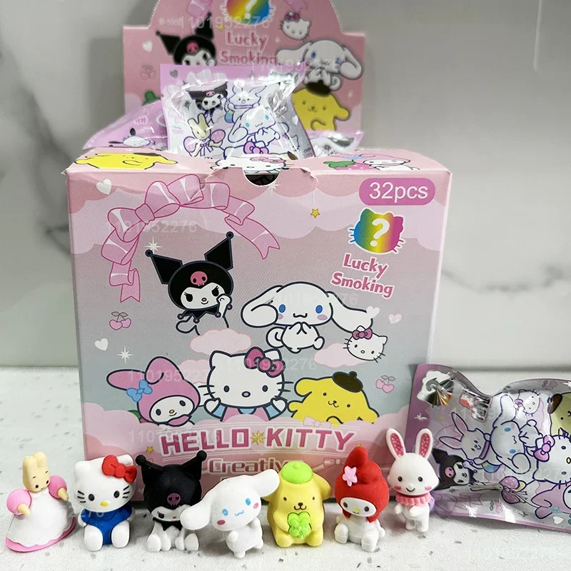 Imagem -06 - Sanrio Lápis Eraser para Estudante Material Escolar Papelaria Bonito Hello Kitty Minha Melodia Kuromi Cinnamoroll Atacado 32 Pcs Caixa