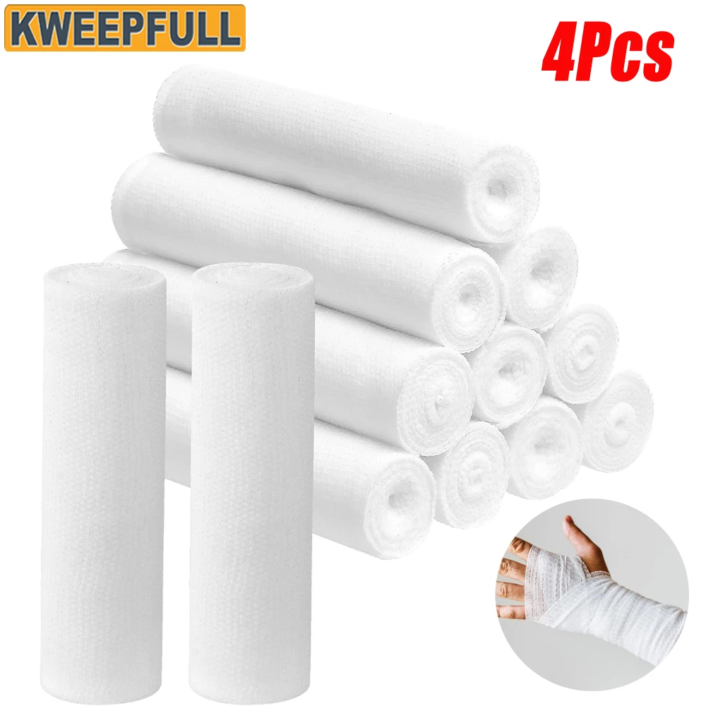 4Rolls Gauze Bandage Roll with Tape - White Gauze Wrap Breathable Gauze Wrap Used for First Aid Wound Care & Medical Supplies