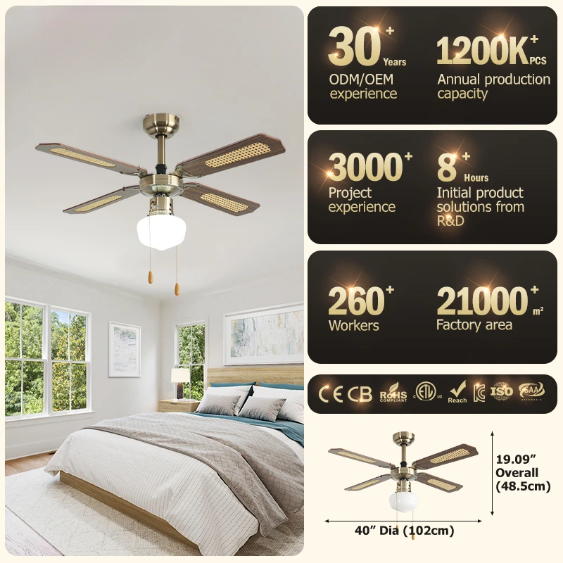 ceiling fan light hot sell electric 40 inch 4 blades decorative modern led ceiling fan with light