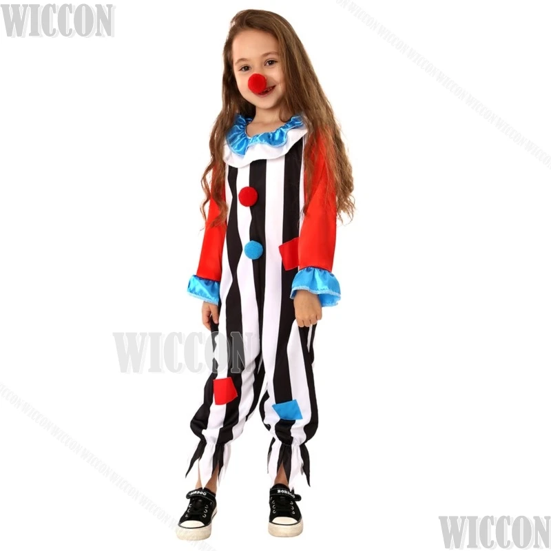 2024 New Christmas New year Carnival Kid Children Jumpsuit Red Striped Clown Cosplay Suit Unisex Performance Costume Customized