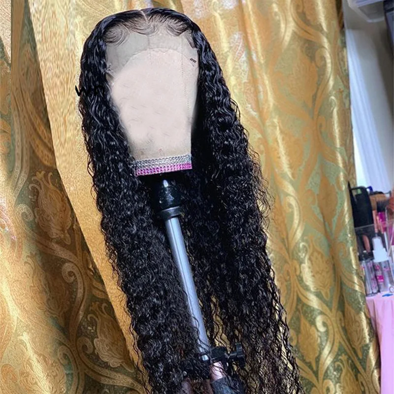 

26 дюймовые длинные черные Курчавые Кудрявые человеческие волосы Реми на шелковой основе, парики на полной сетке с 4x4 для женщин с детскими волосами, бразильские предварительно выщипанные