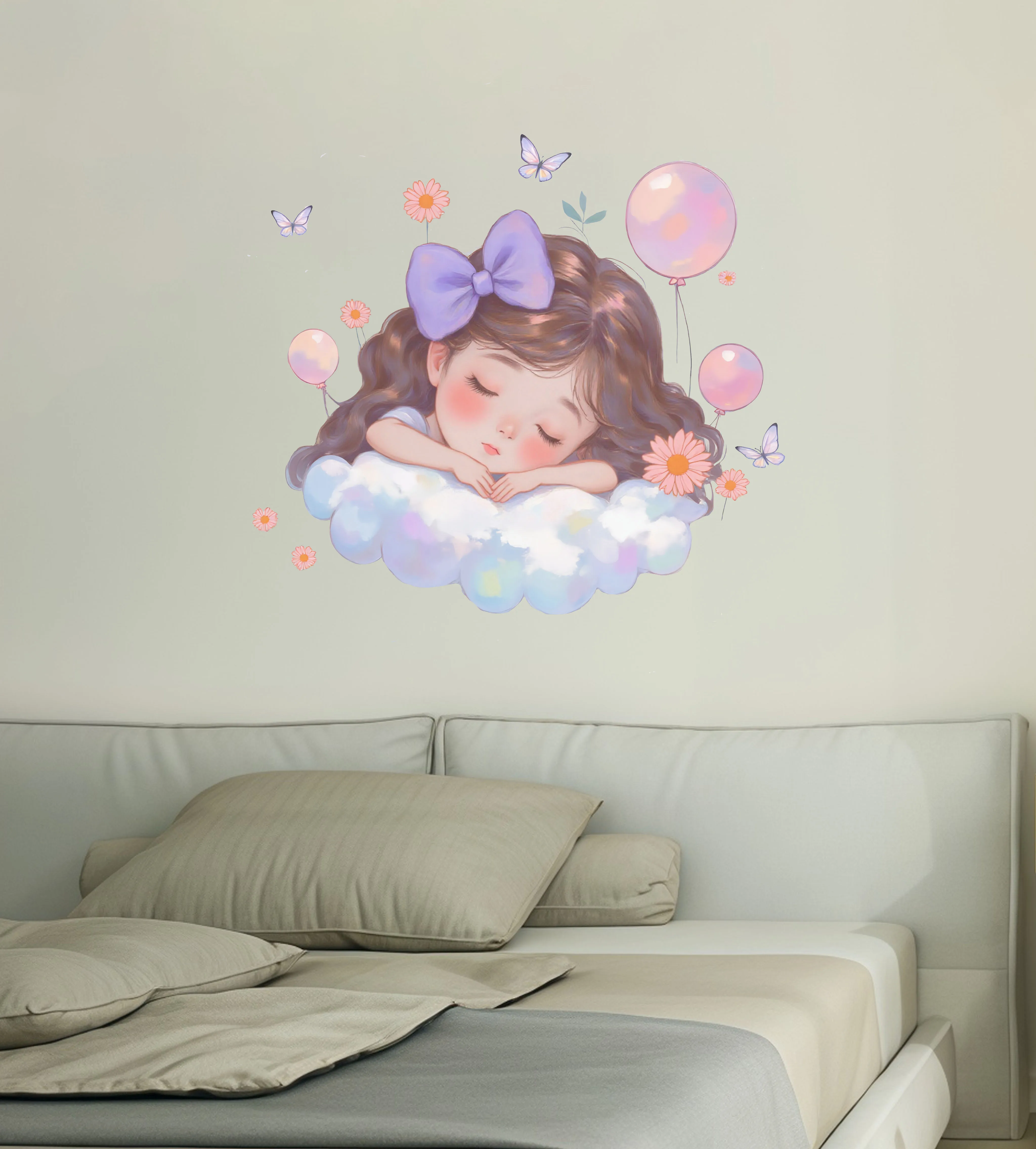 New Manga Princess Wall Stickers Background Wall Decoration Self Adhesive Paintings Imagining Balloon Flowers Butterfly Self Ad