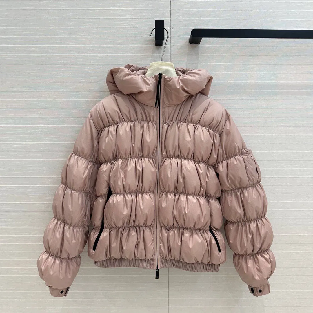 2024 New Fashion Winter Keep Warm 90% White Goose Down Coat Women Hooded Stripes Quilting Loose Bread Style Streetwear Jacket