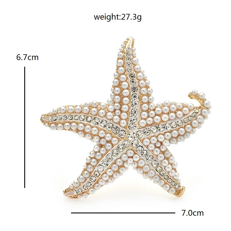 Wuli&baby Pearl Starfish Brooches For Women Unisex Shining Rhinestone Beautiful Sea Star Animal Party Office Brooch Pin Gifts