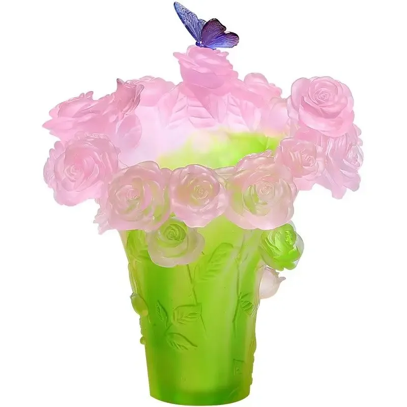 

Vase ornament Glazed butterfly rose creative living room flower arrangement home high-end decoration