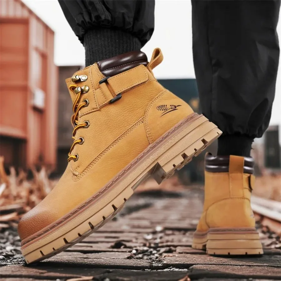 

2025 New Men's Big Yellow Boots Durable Anti - Skid Sole High - Top Chunky Sole Winter Fleece Lined British Work Boots Motorcycl
