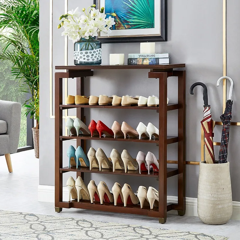 New Chinese pure solid wood shoe rack, four-layer shoe rack,  rack, American Nordic door easy assembly
