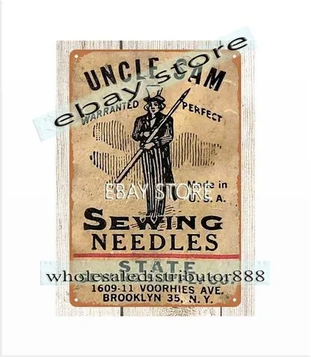 1950s UNCLE SAM Sewing Needles metal tin sign home kitchen wall