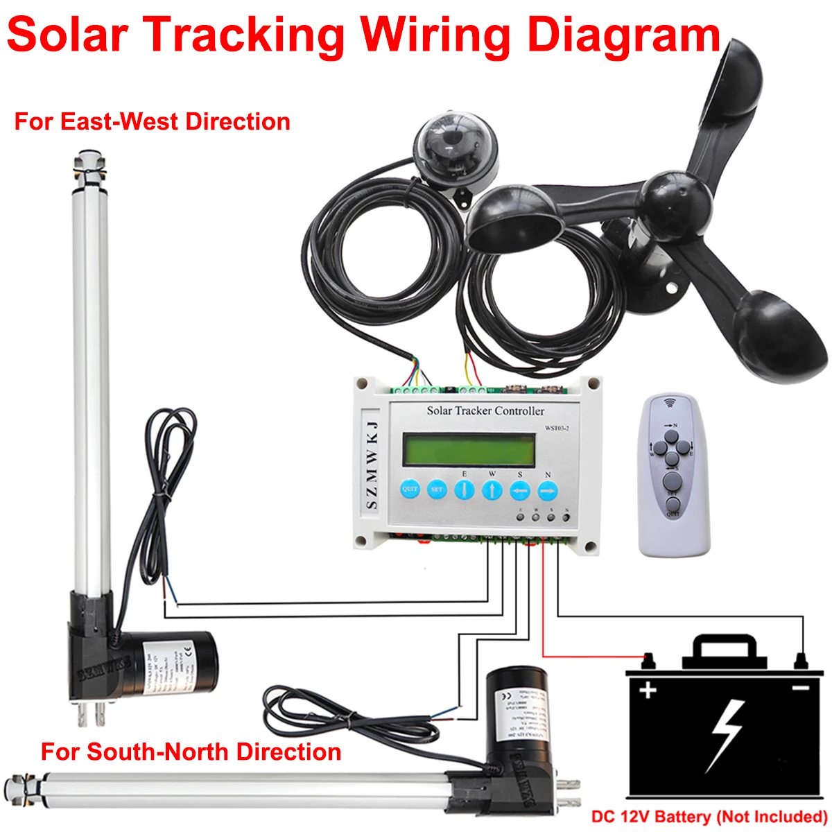 LCD Sunlight Track Dual Axis Solar Tracker W/ 6000N 12\