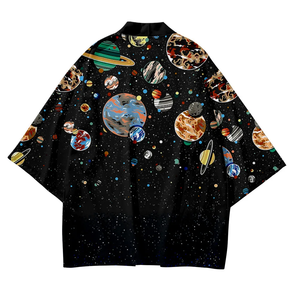 Kimono universo planeta impressão camisa tradicional haori vestuário feminino harajuku japonês moda streetwear cardigan yukata