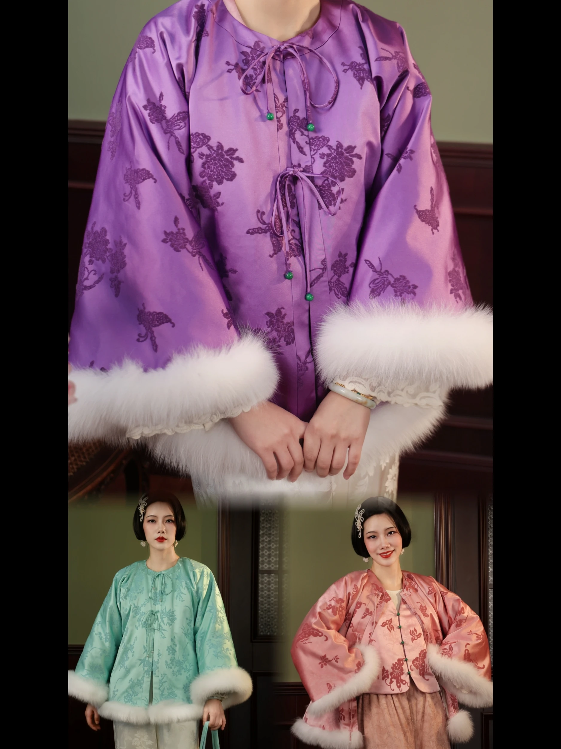 

New Year's New Clothes Hanfu Sle Tee-Colored Fur Collar Zhongan Jaet Du down Padded Traditional Chinese Clothing
