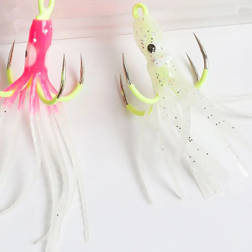 6/10pcs Artificial Anchor Hook Octopus Squid Bait Four Hook Fishing Hook Night Light Claw Hook