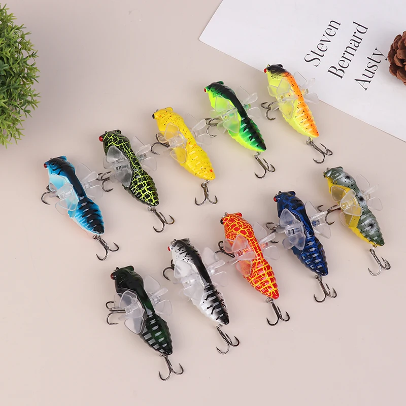 NEW Bionic Cicada Hard Lure With Propeller Treble Hook Spinning Fishing Bait Top Water Hard Baits