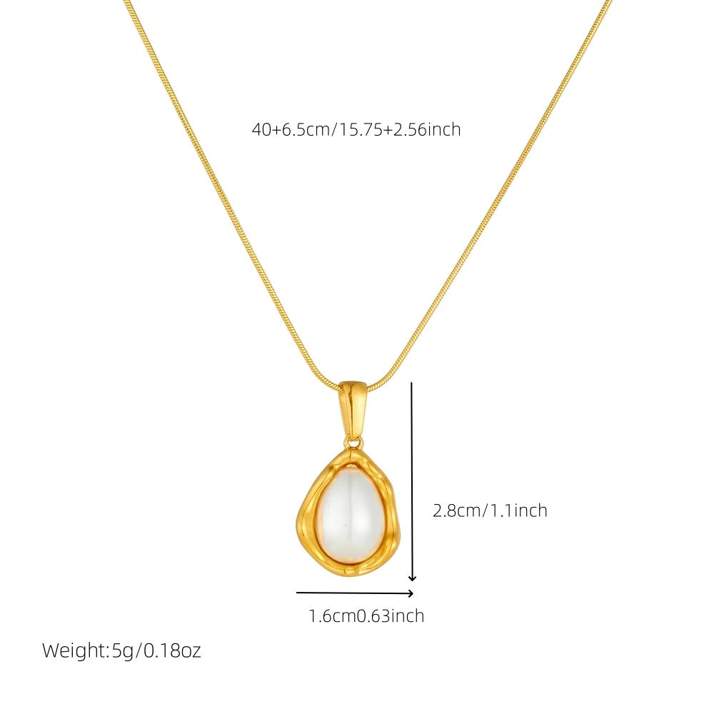 DIEYURO 316L Stainless Steel Golden Water Droplets Inlaid Pearl Pendant Necklace Earrings Set For Women Fashion Jewelry Gift