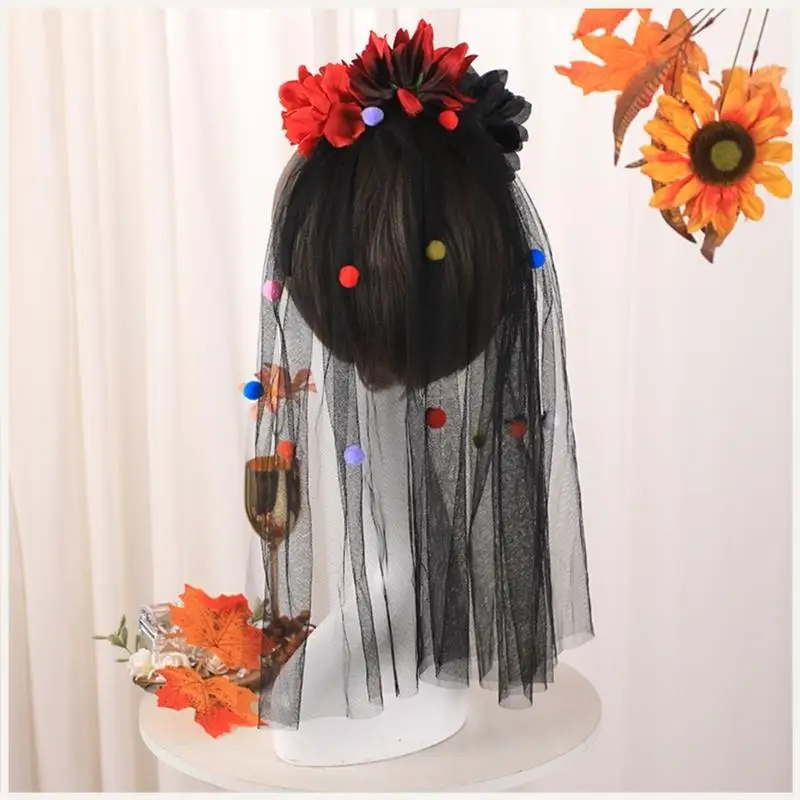 Jour des fleurs Deads Florals Dia los Muerto Costume Halloween Flower Headpiece Rose Florals couronnes Veils pour femmes