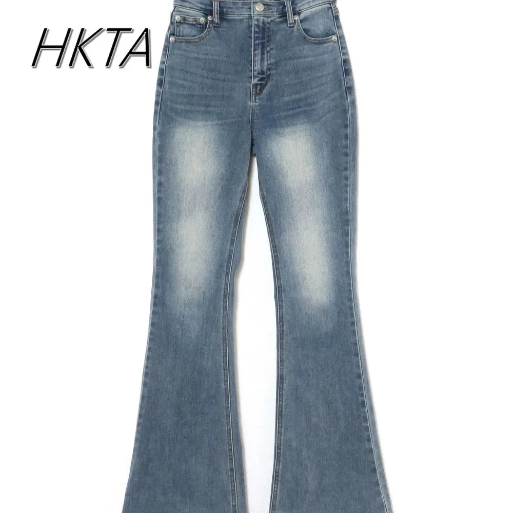 2023 frühling Sommer Japanische Nische Spitze Bogen Hohe Taille Jeans Frauen Blau Ausgestelltes Denim Hosen Vielseitige Elastische Lange Hosen Mädchen