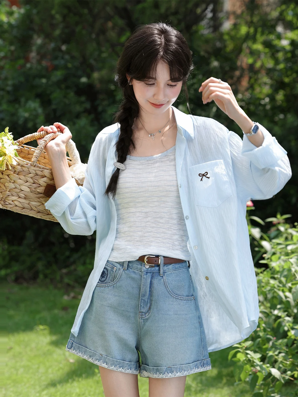 Loose Long Sve Dames Casual irt Faionable Zonnebrandcrème Blauw Lichtgewicht irt voor de herfst van Deer South Moon Island