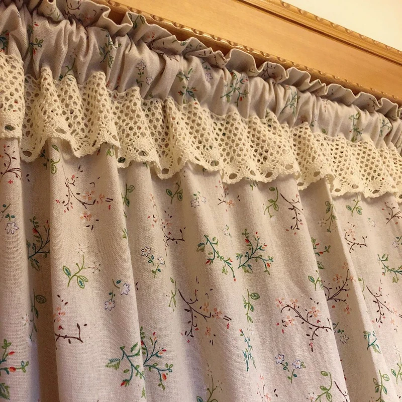 Korean Pastoral Style Linen Floral Short Curtains for Kitchen Linen Lace Half Curtain for Roman Window Door #A031