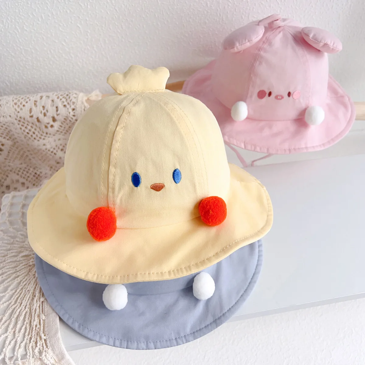 الأطفال دلو القبعات آذان ثلاثية الأبعاد لطيف الكرتون Kawaii المألوف تنوعا دلو القبعات كبيرة حافة الشمس الظل قبعات الحماية من الشمس