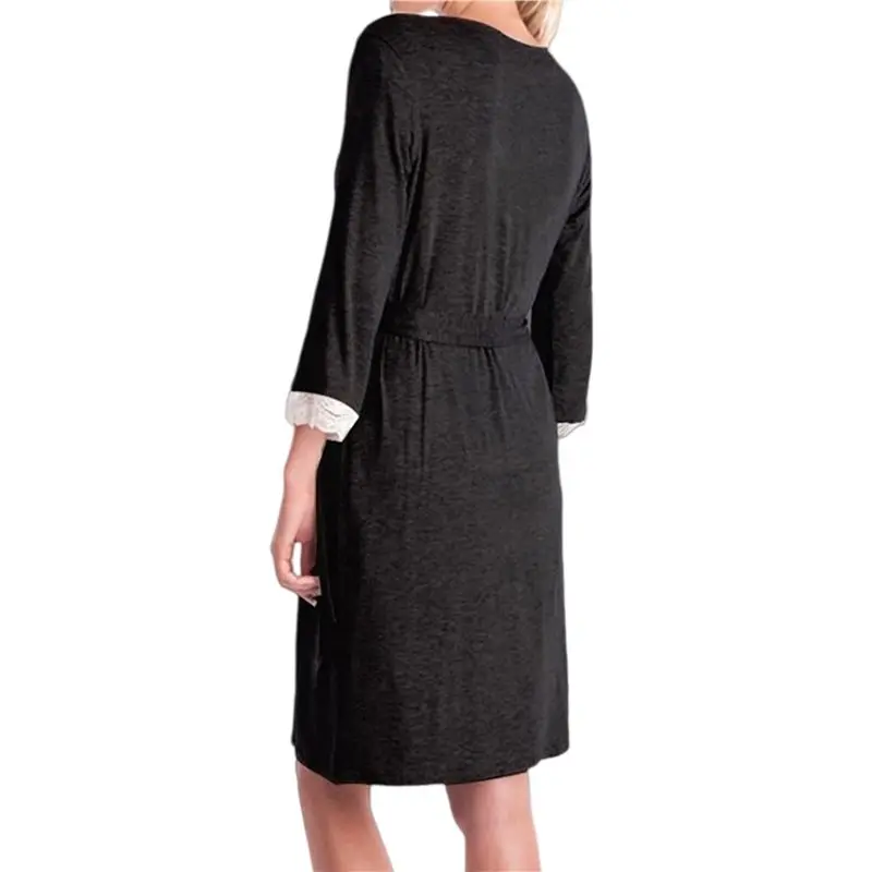 Women's Maternity Robe Pregnancy Breastfeeding Bathrobes Labor Delivery Nightgowns Black S
