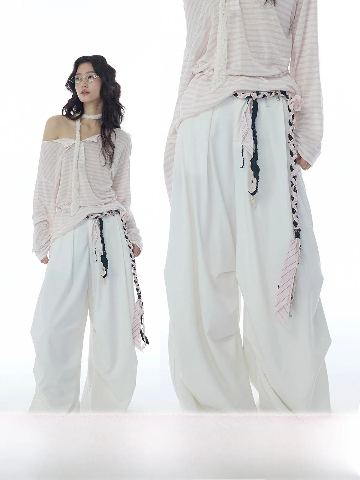 

Original White Wide Leg Suit Pants for Women High Waist Slimming Drapey Straight Cut Floor Length Trousers Autumn Faion