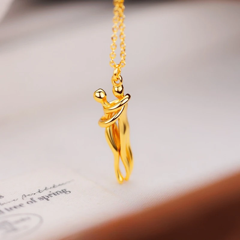 Fashion Kt14 Golden Color Hug Pendant Chain Necklace for Women Birthday Valentine's Day O Chain Pendant Jewelry Gifts