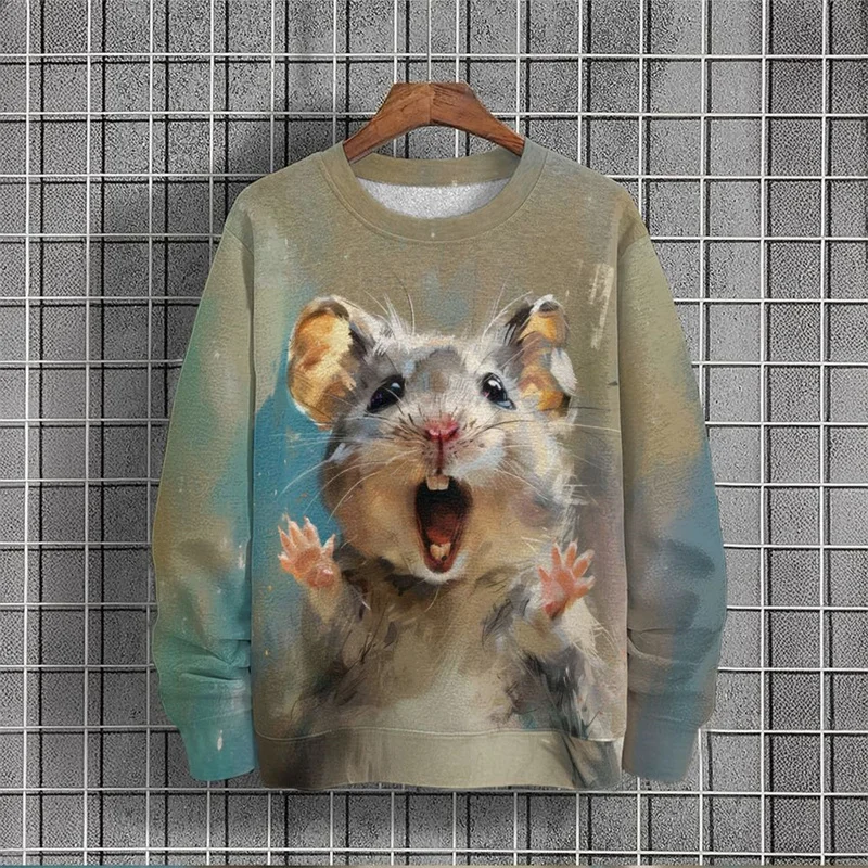 Sudadera con capucha con estampado de ardilla y hámster para hombre, sudadera con estampado 3D de animales divertidos, Top de manga larga de otoño, jerséis sueltos, sudaderas con cuello redondo