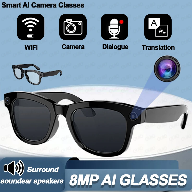 

Новые умные очки для камеры Al, Wi-Fi, AI, голосовой перевод, AI, мини HD-камера, рекордер, музыка, Bluetooth, солнцезащитные очки для вызова для мужчин и женщин